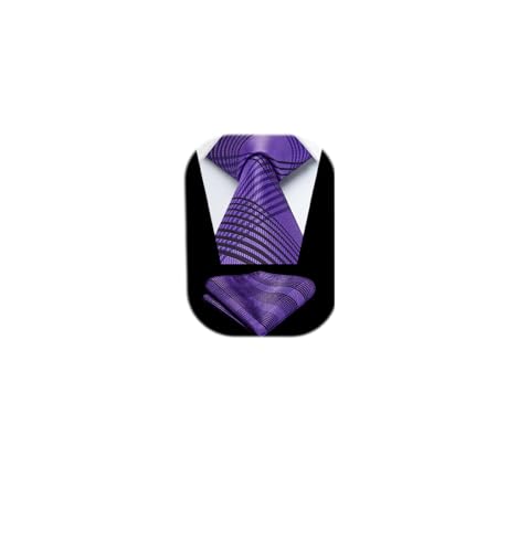 Image of HISDERN Ties for Men Formal Business Plaid Checked Mens Ties and Pocket Square Set Classic Wedding Necktie Handkerchief
