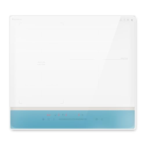 Karinear Plaque Induction Blanche 3 Feux, Verre Blanc et Panneau de Commande Bleu, Table de Cuisson 60 cm encastrable avec Flexizone, Booster, Minuterie,...