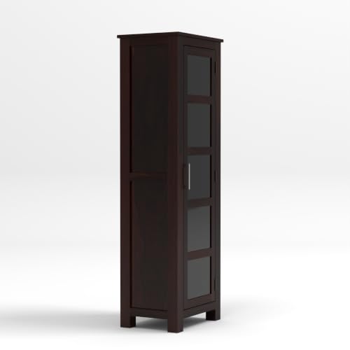 Image of Solid Sheesham Wood Display Cabinet with Acrylic Glass Door | Wooden Bookshelf & Bookcase Storage Cabinet for Living Room, Home Office & Bedroom(Walnut Finish)