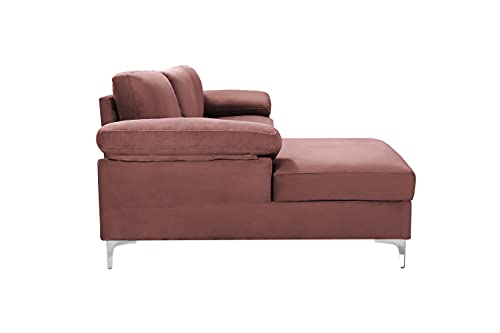 Lch Sectional Couch Living Room,Modern Futon Chaise L-Shape With Arm-Pillows & Metal Legs,Left Hand Facing,Up To 3-Seat Capacity Sleeper Sofa (Velvet Pink) #TOP6