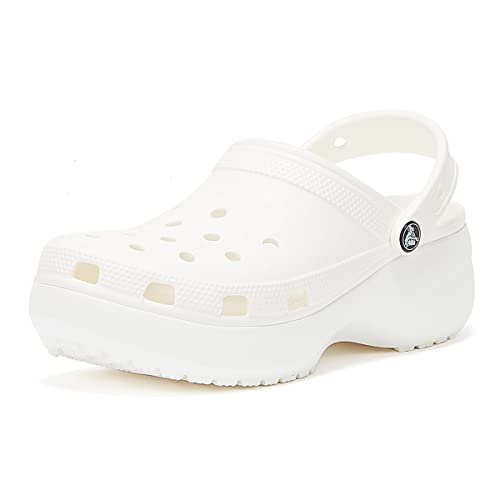 Crocs Classic Platform Clogs - Zuecos para mujer con suela elevada, Blanco, 37/38 EU