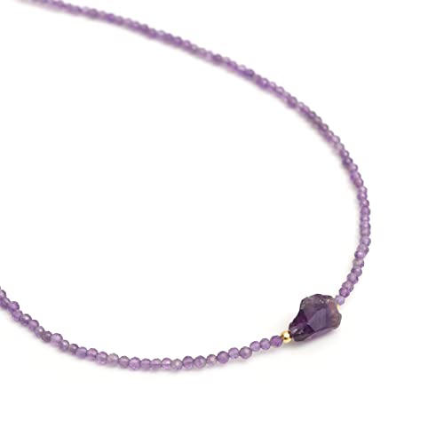 Natural Amethyst Beaded Gemstone Choker Necklace,Faceted Beads With Raw, Birthstone Necklace, Energy Healing Crystal, Gift For Her, 925 Sterling Silver Jewelry 18 Inch (Amethyst) #TOP2