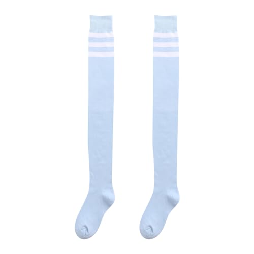 Cotton Stripe Thigh High Socks Extra Long Thigh High Socks Over The Knee Thigh High Stockings Winter Leg Warmer Socks Blue