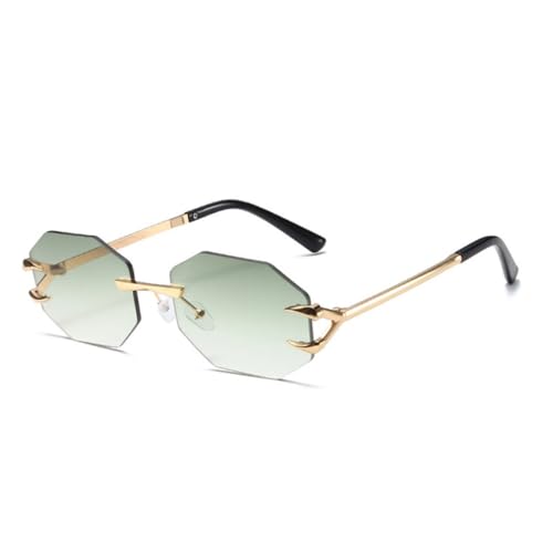 Lunettes de soleil sans monture polygone uniques LVTFCO dorées et vertes taille unique pour femme