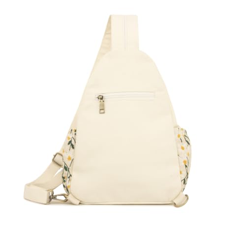 Image of SILKAREA Vintage Embroidered Floral Ethnic Backpack for Women Handbag Shoulder Bag Mini Travel Purse (Embroidered Chamomile)