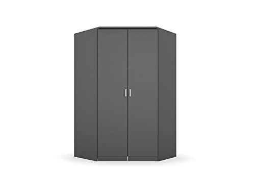 Rauch Möbel Bremen Eckschrank Kleiderschrank Schrank in Grau Metallic, Schwarz, 2-türig inklusive Zubehörpaket Basic 1 Kleiderstange, 9 Einlegeböden BxHxT 117x199x117 cm