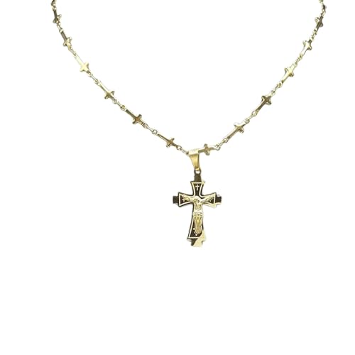 Genérico Colgante、Católica cruz cadena collar para mujeres hombres color oro de acero inoxidable religiosa cadena de Cristo collar de joyas