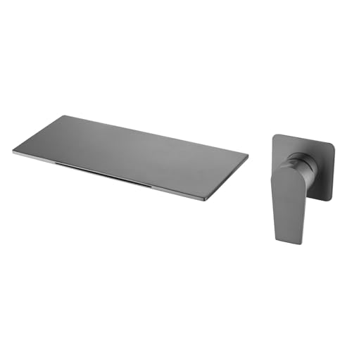 HOFMSX Grifo de Cascada de Pared Moderno para Lavabo de baño. Bañera de Acero Inoxidable de una Sola manija con Agua fría y Caliente. Diseño Elegante para baños contemporáneos.
