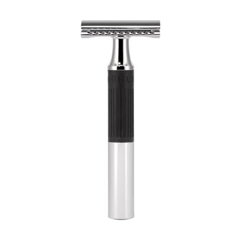 MÜHLE NEO safety razor|double edge safety razor for beginners and experienced shavers|sustainable eco-friendly and reusable|for men and women|chrome with black silicone grip handle Cover