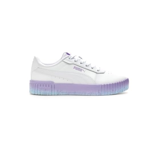 PUMA Tênis infantil feminino Carina 2.0 Speckle Fade cadarço casual - roxo, branco, Puma Branco/PUMA Branco/Violeta vívido, 21 BR