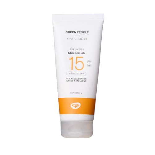 Green People Edelweiss Sun Cream with Tan Accelerator - SPF15 - Natural Sunscreen Suitable for Sensitive Skin - Reef Safe & Cruelty Free, 200ml
