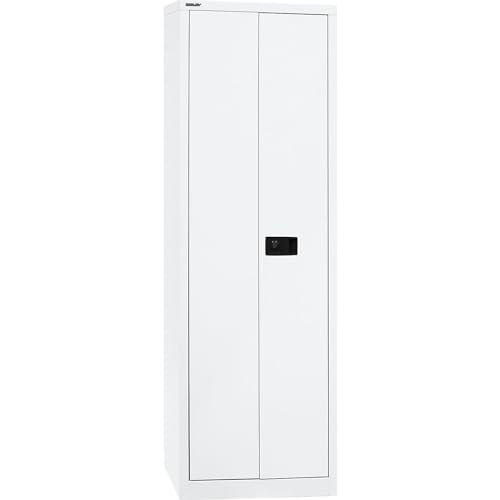 BISLEY Flügeltürenschrank Universal, 4 Fachböden, 5 OH, B 600 mm, Metall, 696 Verkehrsweiß, 40 x 60 x 195 cm