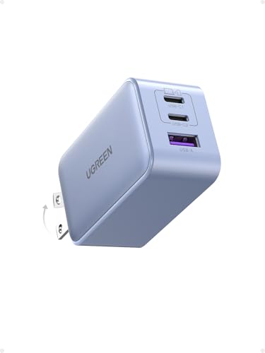 UGREEN Nexode 65W GaN USB C Wall Charger 3-Port Compact Foldable Fast Charger Power Adapter for iPhone 17/16/15 Series Galaxy S25/S24 Pixel 10/9 MacBook Pro/Air Dell XPS iPad Pro (Glacier Blue)