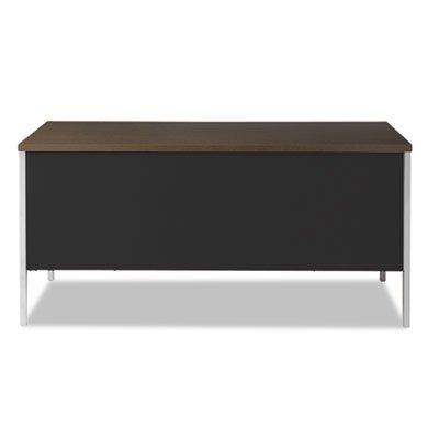 Alera Double Pedestal Desk - Rectangle - 4 Legs - 5 Drawers - 2 Pedestals - 60 X 30 X 29.5 - Steel, Aluminum, Steel - Black Base, Walnut Top #TOP2