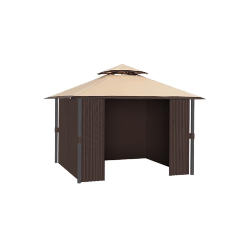 Gazebo Curtains Outdoor Waterproof, Curtain Replacement Universal 4-Panel Sidewalls, Universal Replacement Privacy Curtain Sidewalls with Zipper for Garden Patio Yard (Only Curtains) (10x12ft, Brown)