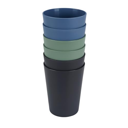 ABENA Essentialz Reusable Plastic Cups Set Pack of 6 Stackable Mugs with 225ml Capacity Ideal for use as Camping Mugs Beakers for Elderly and More Multicolour Mug Set/Plastic Beakers