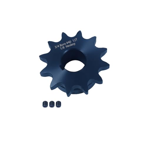 Image of #40 Roller Chain Sprocket 12 Tooth 3 /4 inch Bore (3 /16 inch Keyway) Black Oxide Rust-Proof with 3 Set Screws & Keyway for Mini Bike Go-Kart Clutch, Hardened 1045 Steel 40BS12-3 /4