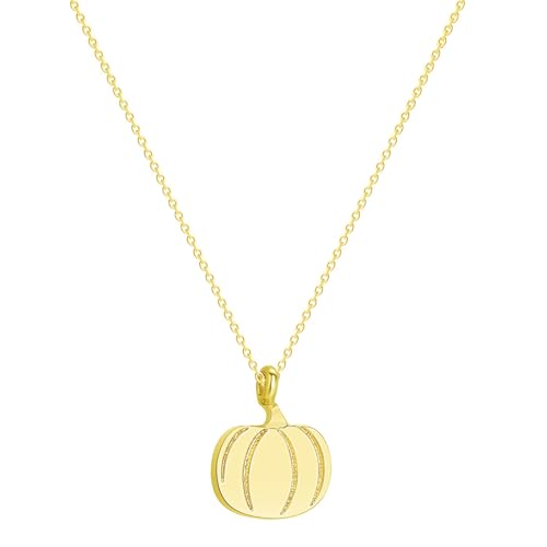 Dreuyet Small Pumpkin Necklace for Women Dainty Pumpkin Necklace 18K Gold Plated Pumpkin Hammered Coin Delicate Chain Necklace Minimalist Simple Halloween Thanksgiving Jewelry Fall Autumn Necklace - Main Image