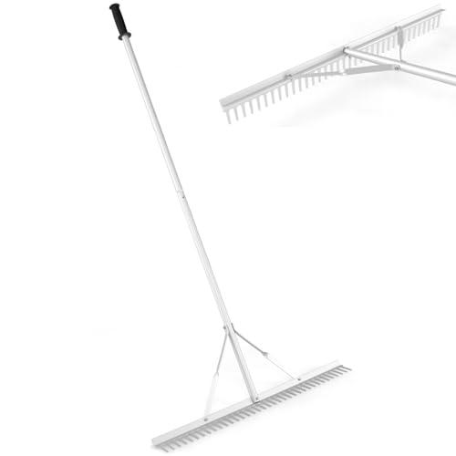 KLYDBMYT 36'' Aluminum Landscape Rake, 36 Tines Garden Rake with 68" Handle & Double-ided Head, Heavy Duty and oil Rake Tool for Leveling Lawn Gathering Leaf Beach Lake
