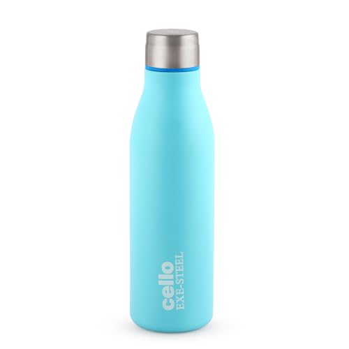 Image of CELLO Gem Stainless Steel Water Bottle for Daily Use 900 ml Blue | Easy to Carry & Clean, Rust Proof Leak Proof Freezer & Fridge Safe Single Wall Steel Water Bottle for School Kids, Travel & Office