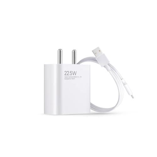 Image of 22.5W Ultra Fast Speed Charger with USB-C Cable for Xiaomi Mi Smartphones, Quick Charge 3.0 Power Adapter for Redmi Note Series, Poco, Mi, Type C Devices, Power Delivery, White