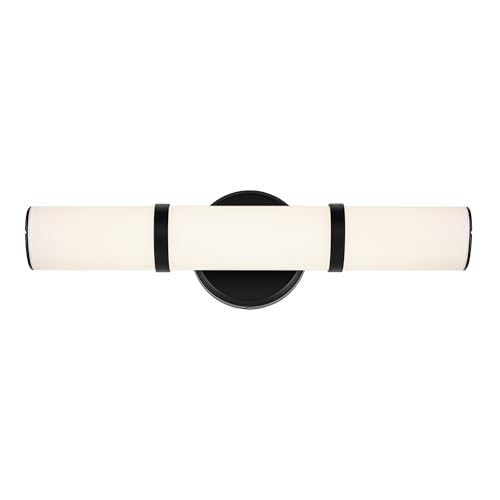 Image of Kichler Rosh 18 inch LED Small Bath Bar with White Glass in Black, Modern Minimalist Vanity Light Fixture for Bathroom Mirror, Dimmable 5 CCT Selectable (18 inch W x 5 inch H), 55187BKLED