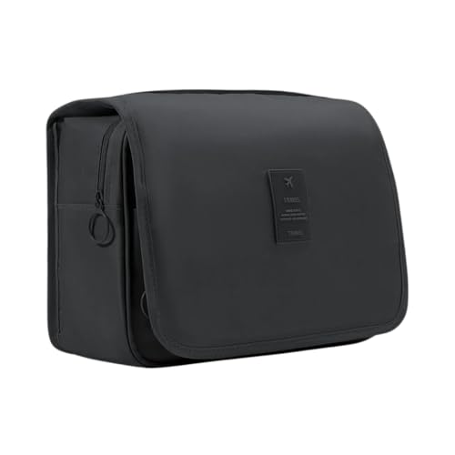 Necessaire Unissex Organizadora Portátil para Viagem e Uso Diário, Bolsos Internos, Fecho com Zíper, com Gancho para Pendurar, Várias Divisórias, Material Premium Resistente à Água (Preto)