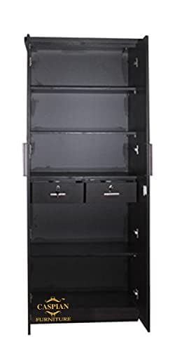 Image of CASPIAN Engineered Wood 2 Door Wardrobe (Walnut Brown) | Pre Assembled Home Furniture | Cupboard /Almirah for Bedroom Clothes Storage Organizer with 5 Shelves & 2 Drawers