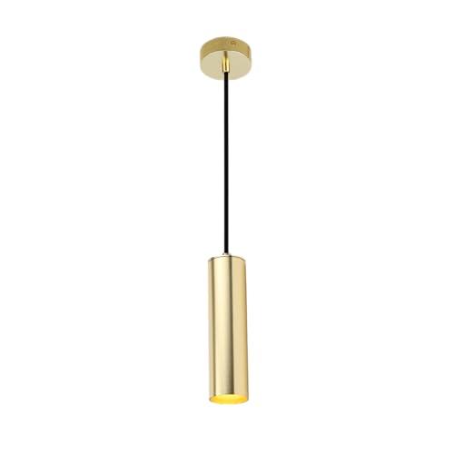 Alpinaluz Lámpara Colgante Tubular de Aluminio para Techo, Diseño Moderno y Minimalista de 20 cm con Casquillo GU10 y Cable Textil de 120 cm (Dorado)