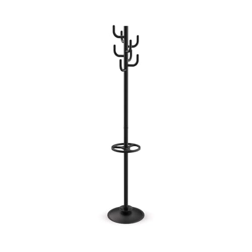 MAUL Garderobe MAULpolaris 36,5x36,5x177cm | Garderobenständer mit Regenschirmhalter und 8 Haken | Flurgarderobe für Büro, Empfangsbereich | Stabiler Kleiderständer aus Stahl | Schwarz