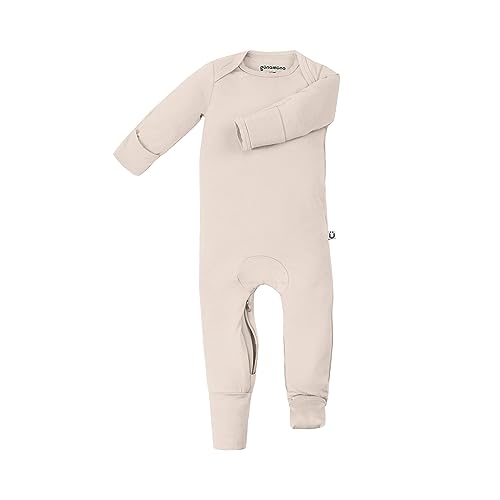 Image of GUNAMUNA Convertible Baby Footie Pajamas, 2-in-1 Romper with Diaper-ZiP, Fold-Over Mittens & Cuffs