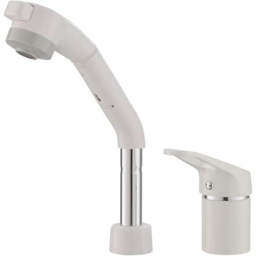 Xemuar 洗面台 蛇口 抽出式 混合水栓 360度 回転 台付き 白色 | 抽拉式 水栓 台上 台下 分離型 省スペース 清潔感 (4*4*23.5cm, ホワイト)