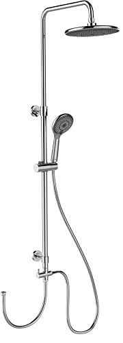 WENKO Duschsystem Watersaving, Duschstange mit wassersparendem Regenduschkopf und Handbrause, Höhenverstellbar, Edelstahl, 75-120 cm, Chrom