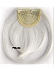 Heyen False Flat Bangs Neat Fringe Clips in Hair Extensions Synthetic Straight Hair Bang with two Long sides hairpiece Accessories (# White)