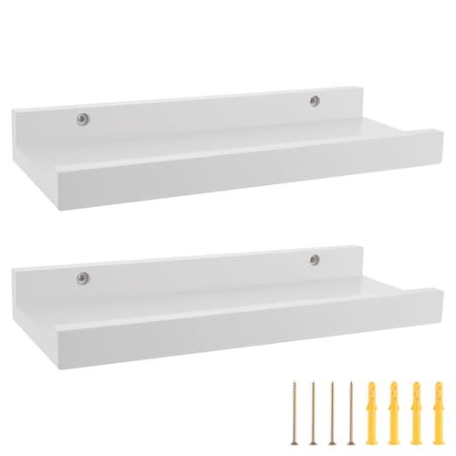 SHUESS Lot de 2 étagères murales en forme de U - Étagères flottantes blanches pour décoration, salon, chambre à coucher et bureau - Blanc
