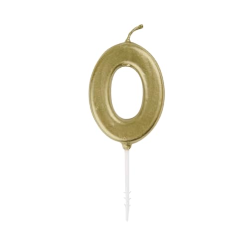 Unique Metallic Number 0 Party Pick Candle - 4.7' | Gold | 1 Pc