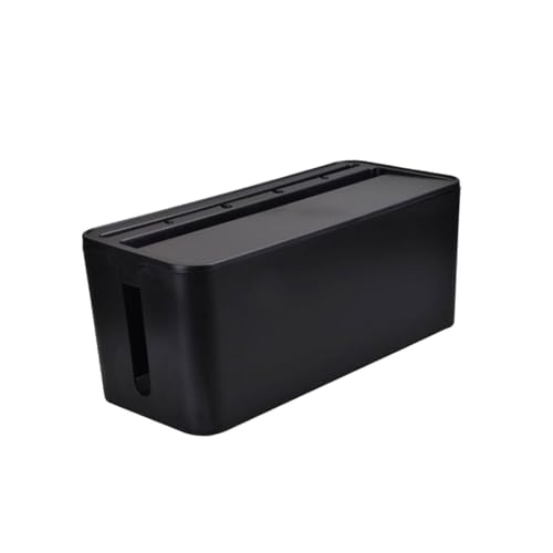 DECORNIJIA Caja Organizadora de Cables y Regletas Resistente Arañazos con Tapa Ventilada Almacenamiento Seguro para Enchufes y Cargadores para Hogar y Oficina Color Negro