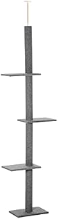 PawHut 260cm Floor To Ceiling Cat Tree for Indoor Cats w/ Three Platforms Activity Centre - Grey