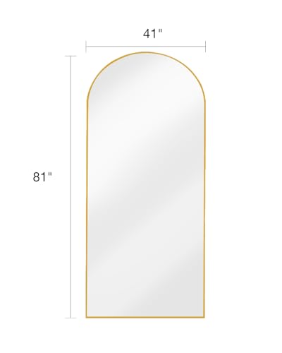 DYNWELL Arched Full Length Mirror, Floor Mirror with Stand, 41"x81" Large Mirror, Wall Mirror Full Length, Gold Floor Length Mirror, Body Floor Mirror, Wall Mounted Mirror for Bedroom, Gold