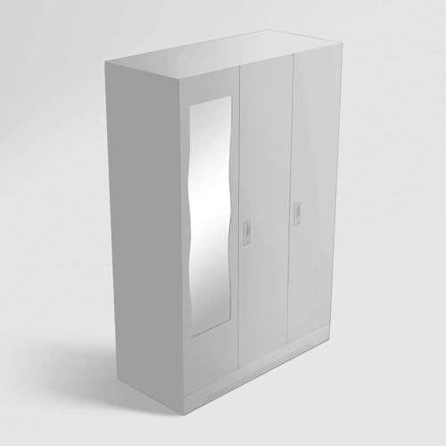 Image of Interio by Godrej Almirah Slimline 3-Door Steel Almirah, Cupboard for Clothes (Royal Ivory), 1-Year Warranty, 7 Shelves, 1 Locker, Curvilinear Mirror