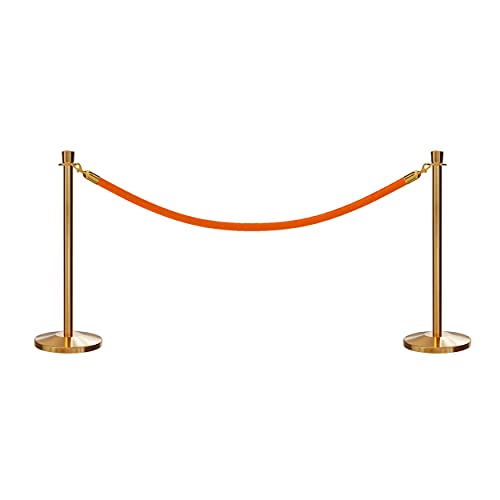 CCW Post and Rope Stanchion Kit with 2 Satin Brass Crown Top Posts and 1 Gold Heavy Duty Velvet Cotton Core Rope (6ft.) in Satin Brass Snap Ends