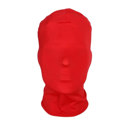 Dzrige Full Face Cover Zentai Hood Mask Elastic Breathable Full Face Mask Spandex Faceless Mask Halloween Cosplay Costume Hood Unisex Headgear, Red
