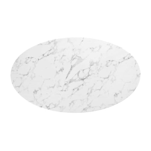 Image of Modway Lippa 54 inch Oval-Shaped Mid-Century Modern Dining Table with Artificial Marble Top and Black Base