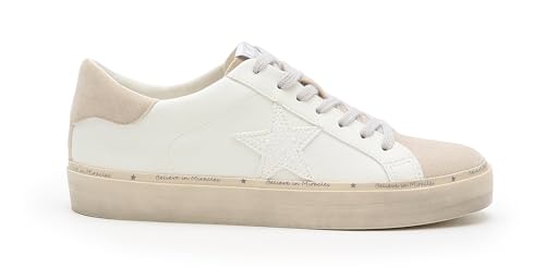Image of Mi.iM Gaby Rubber Sole Lace-up Snake Print Suede Star Sneakers (White Beige, US Footwear Size System, Adult, Women, Numeric, Medium, 8.5)