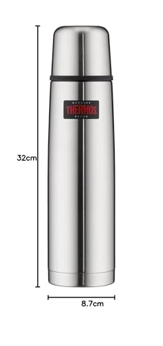 Foto von THERMOS LIGHT & COMPACT BEVERAGE BOTTLE 1l, stainless steel mat, Thermosflasche Edelstahl, Isolierflasche rot mit Trinkbecher, 12 h heiß / 24 h kalt, spülmaschinenfest, absolut dicht, BPA-frei
