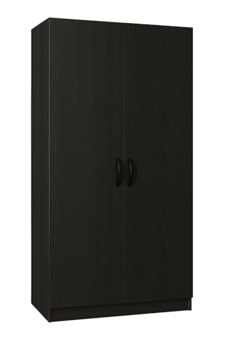 Image of MATTERHORN LuxeStore 2-Door Wardrobe -V | Modern Bedroom Closet with Lock, Shelves & Hanging Rod 1830mm (H) X 750mm (W) X 460mm (D) | Durable Build | Free Installation (Ebony Black)