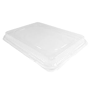 Clear Plastic Low Dome Lid for 1/4 Size Foil Sheet Cake Pan – Fits Durable 1200 and HFA 309 Quarter-Size Pans (Pack of 100)