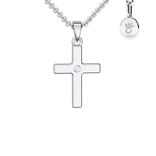 Kreuz Kette Mädchen echt Silber 925 | Kreuz-Anhänger Halskette | Kinder-Schmuck Erst-Kommunion Tauf-Geschenk Konfirmation Firmung Geburt Taufe | Silberkette Kreuzkette Taufkette Kinderkette Cover