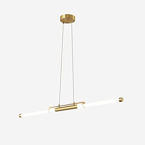 Minimalist Linear Led Light Long Strip Chandeliers Copper Kitchen Island Lighting Fixture Ceiling Lights Modern Hanging Lamps for Dining Table Bedroom,Svart-120Cm/Brass/80Cm