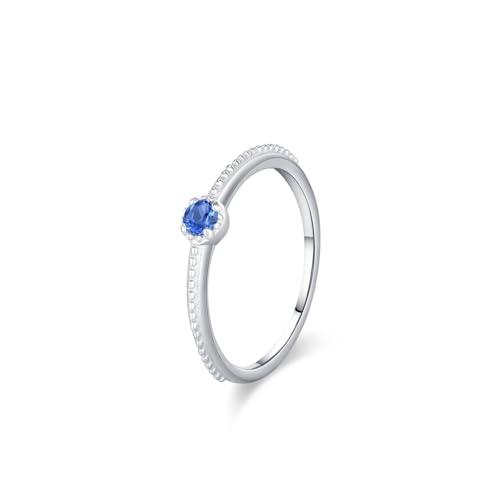KnSam Anillo de oro auténtico de la amistad, oro blanco 9 K/14 K/18 K, anillo de apilamiento clásico con topacio azul, par de anillos Au 375/585/750, oro blanco, talla 47-65, Platino 950, Topacio